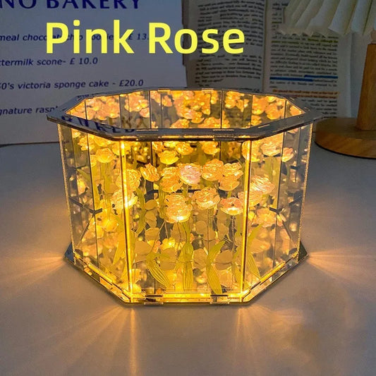 New DIY Tulip Mirror Cube Lamp Three-Dimensional Nightlight Material Package Handmade Craft Birthday Gifts Led Tulip Night Light