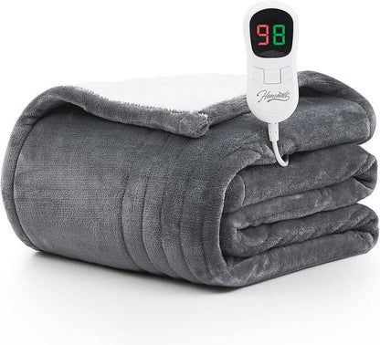 Homemate Heated Blanket Electric Throw - Heating Blanket Throw 1/2/4/6/8 Hours Auto-Off 10 Heat Level Heat Blanket Over-Heat Protection Flannel Sherpa Heater Blanket Electric ETL Certification