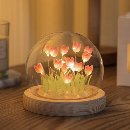 DIY Simulation Tulip LED Night Light Battery Operated Flower Table Lamp Tulips Handmade Material Bedside Lights Bedroom Decor