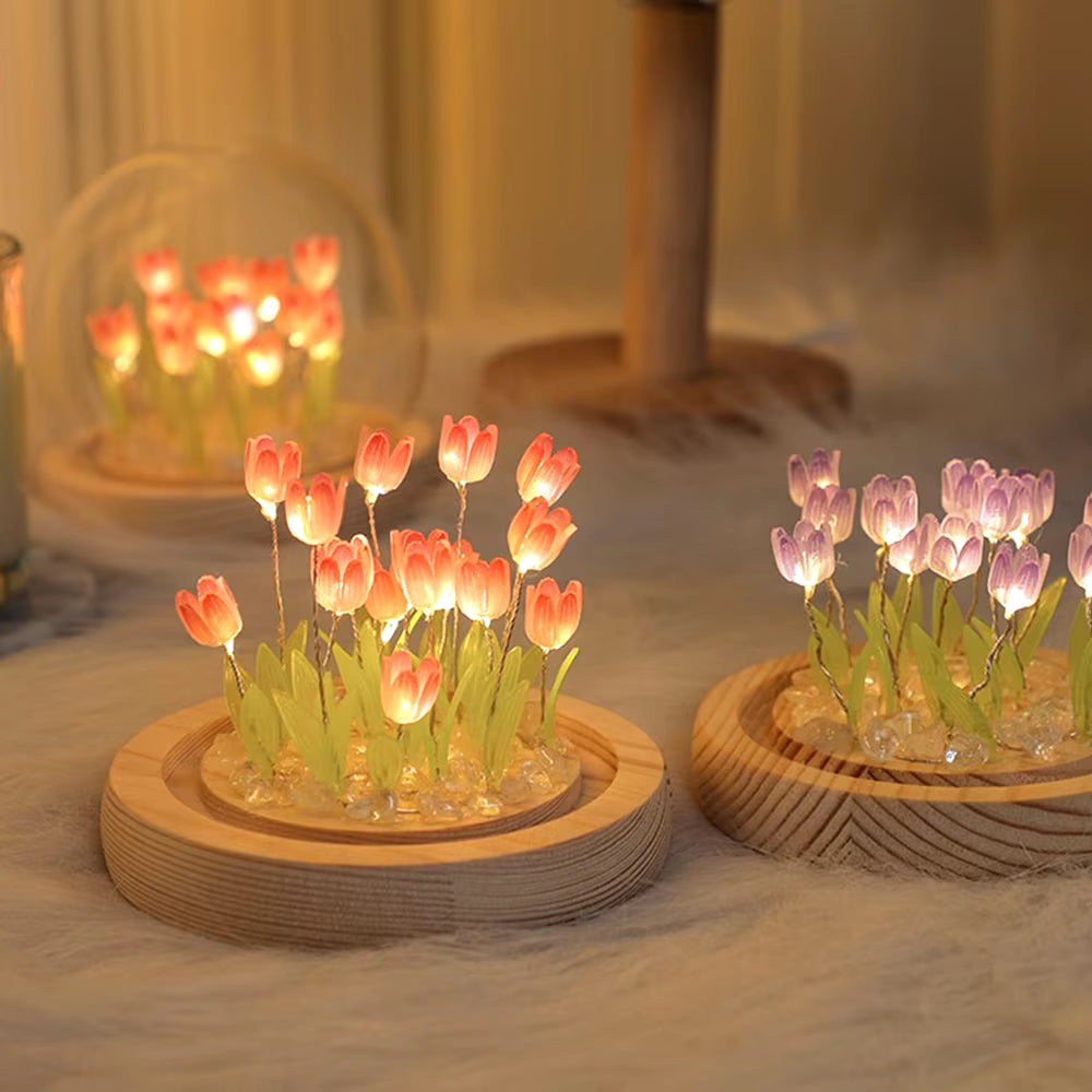 DIY Simulation Tulip LED Night Light Battery Operated Flower Table Lamp Tulips Handmade Material Bedside Lights Bedroom Decor