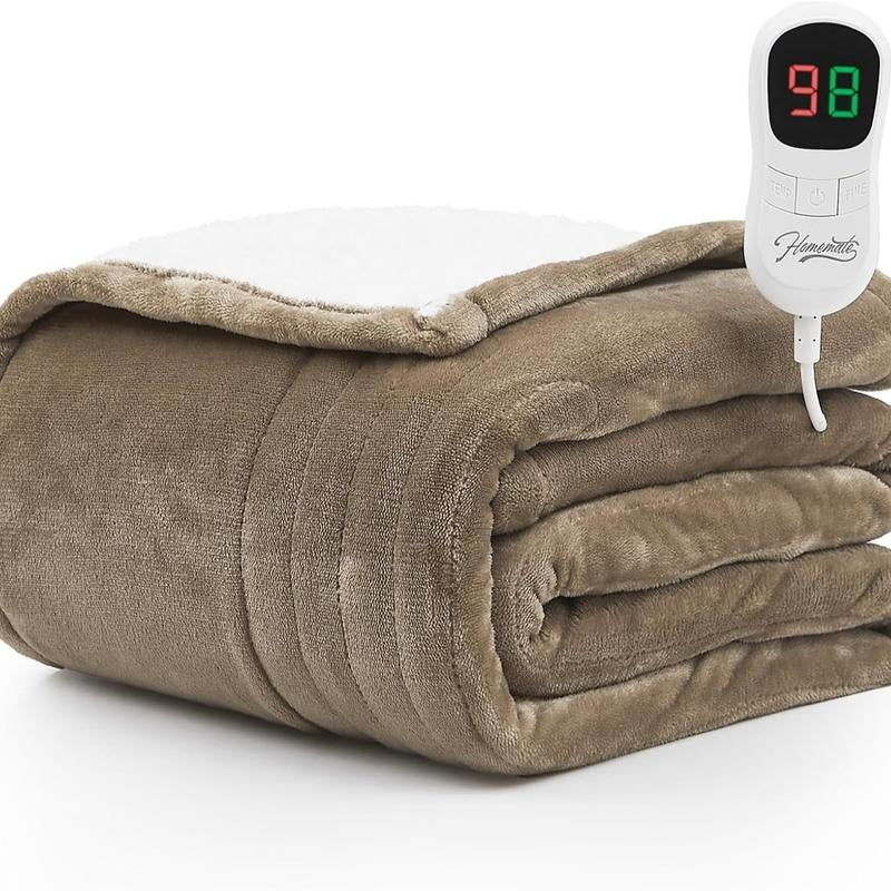 Homemate Heated Blanket Electric Throw - Heating Blanket Throw 1/2/4/6/8 Hours Auto-Off 10 Heat Level Heat Blanket Over-Heat Protection Flannel Sherpa Heater Blanket Electric ETL Certification