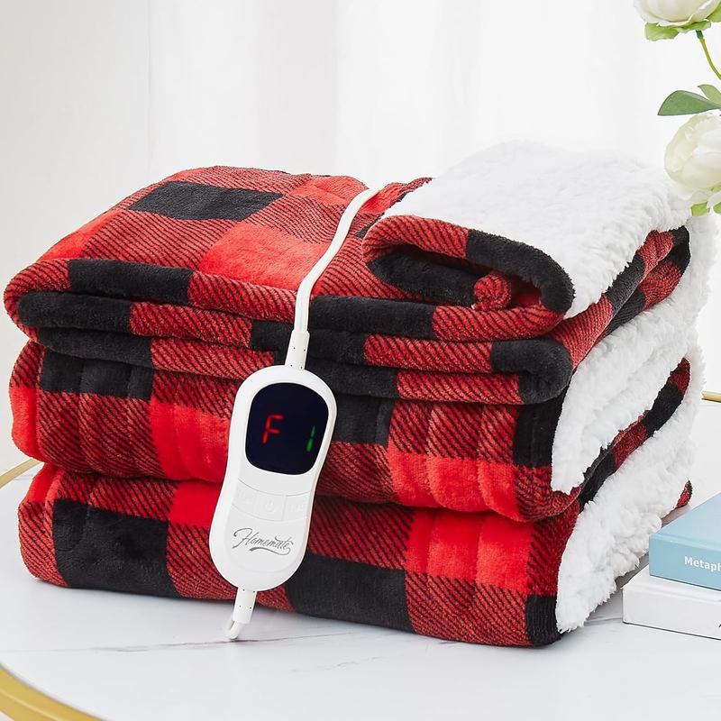 Homemate Heated Blanket Electric Throw - Heating Blanket Throw 1/2/4/6/8 Hours Auto-Off 10 Heat Level Heat Blanket Over-Heat Protection Flannel Sherpa Heater Blanket Electric ETL Certification