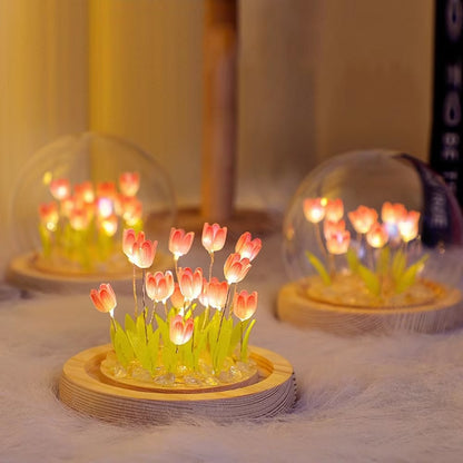 DIY Simulation Tulip LED Night Light Battery Operated Flower Table Lamp Tulips Handmade Material Bedside Lights Bedroom Decor