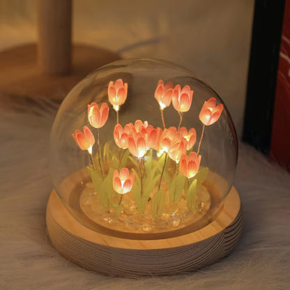 DIY Simulation Tulip LED Night Light Battery Operated Flower Table Lamp Tulips Handmade Material Bedside Lights Bedroom Decor