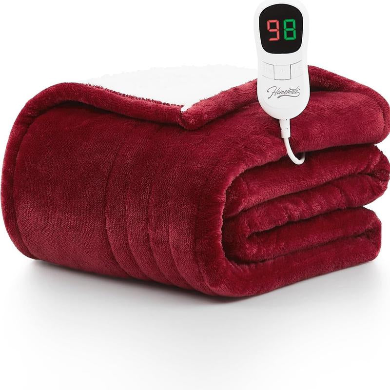 Homemate Heated Blanket Electric Throw - Heating Blanket Throw 1/2/4/6/8 Hours Auto-Off 10 Heat Level Heat Blanket Over-Heat Protection Flannel Sherpa Heater Blanket Electric ETL Certification