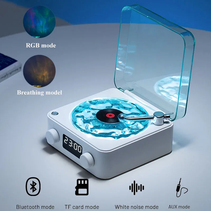 Waves Vinyl Player Bluetooth Speaker with White Noise Retro Turntable Speaker Sleep Aid Vitrola Shaped Speaker with RGB Light