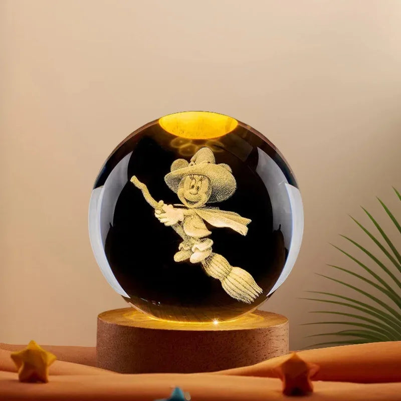 3D Lilo & Stitch Carved Crystal Ball Anime Mickey Disney Accessories Creative Crystal Planet Luminous Tabletop Ornament Gift