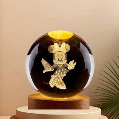 3D Lilo & Stitch Carved Crystal Ball Anime Mickey Disney Accessories Creative Crystal Planet Luminous Tabletop Ornament Gift