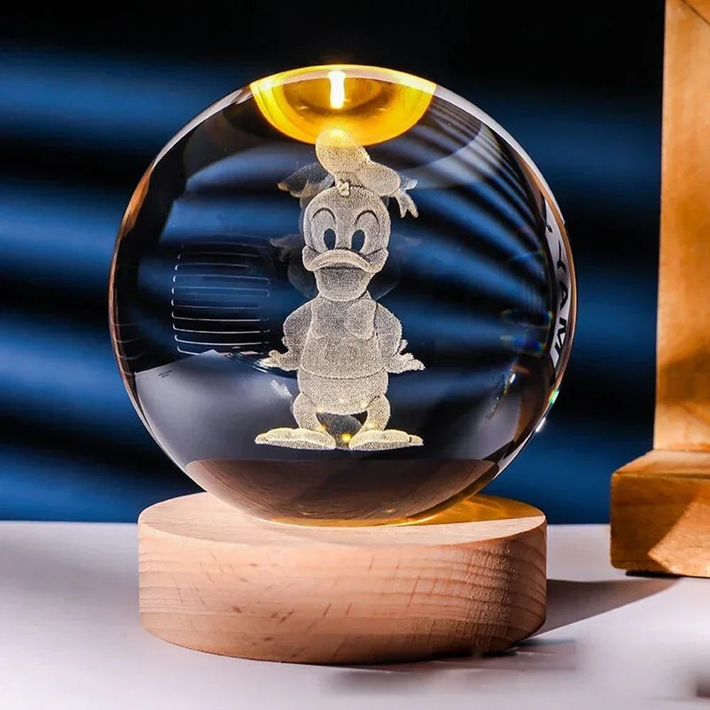 3D Lilo & Stitch Carved Crystal Ball Anime Mickey Disney Accessories Creative Crystal Planet Luminous Tabletop Ornament Gift