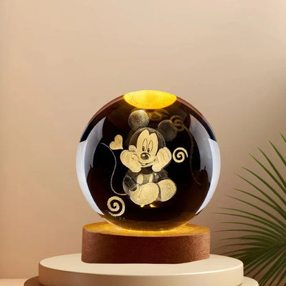 3D Lilo & Stitch Carved Crystal Ball Anime Mickey Disney Accessories Creative Crystal Planet Luminous Tabletop Ornament Gift