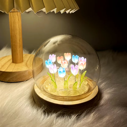 DIY Simulation Tulip LED Night Light Battery Operated Flower Table Lamp Tulips Handmade Material Bedside Lights Bedroom Decor