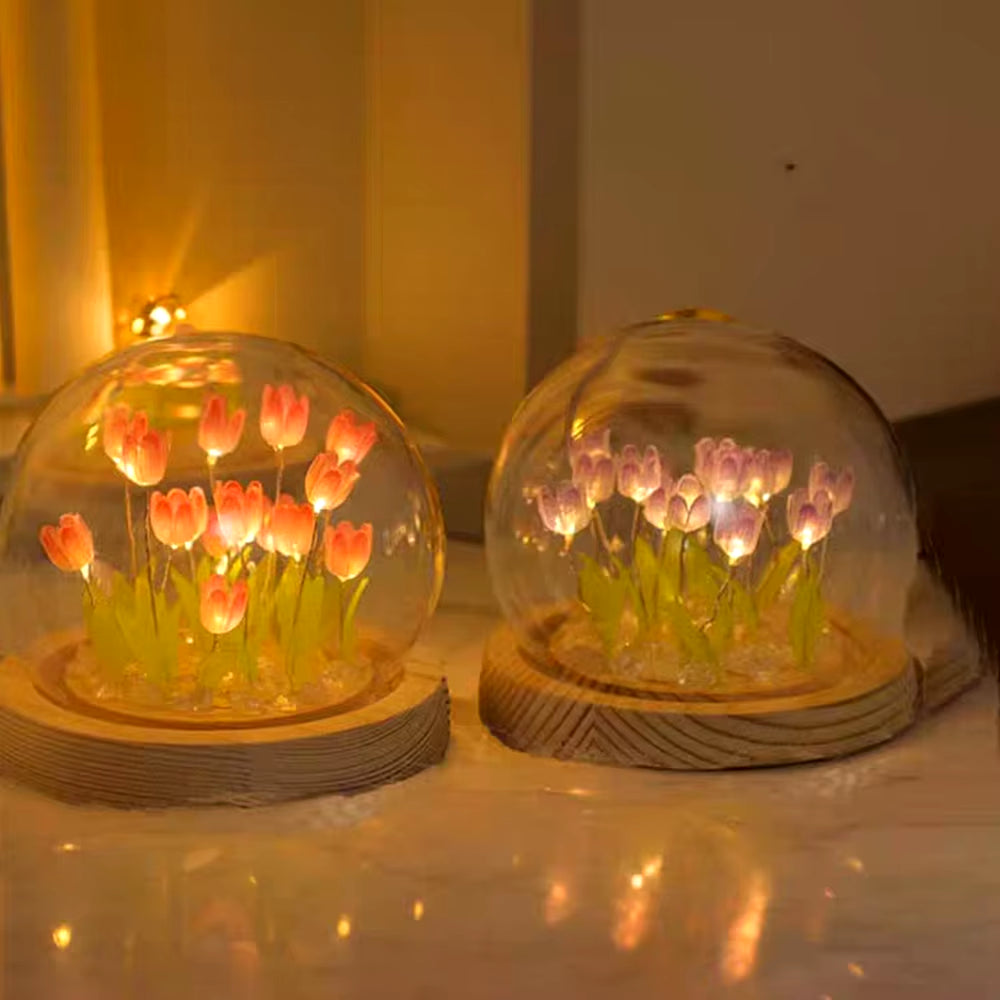 DIY Simulation Tulip LED Night Light Battery Operated Flower Table Lamp Tulips Handmade Material Bedside Lights Bedroom Decor