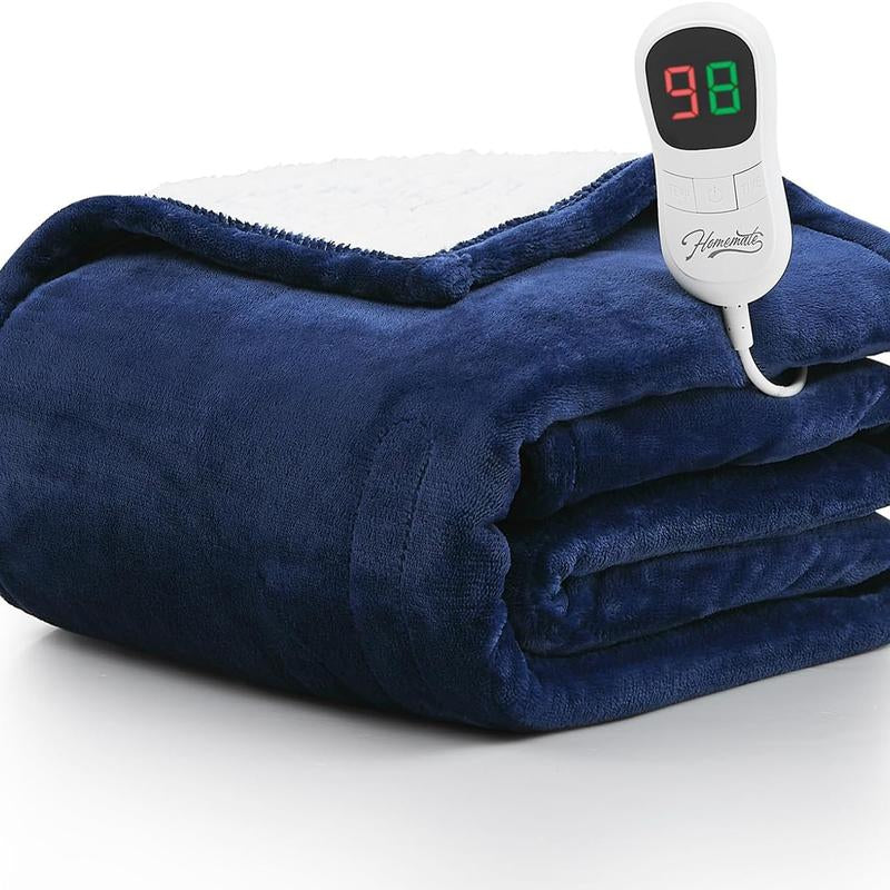 Homemate Heated Blanket Electric Throw - Heating Blanket Throw 1/2/4/6/8 Hours Auto-Off 10 Heat Level Heat Blanket Over-Heat Protection Flannel Sherpa Heater Blanket Electric ETL Certification