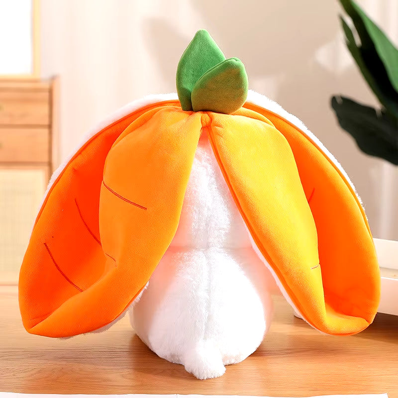 25Cm Cosplay Strawberry Carrot Rabbit Plush Toy Stuffed Creative Bag into Fruit Transform Baby Cuddly Bunny Plushie Doll for Kid