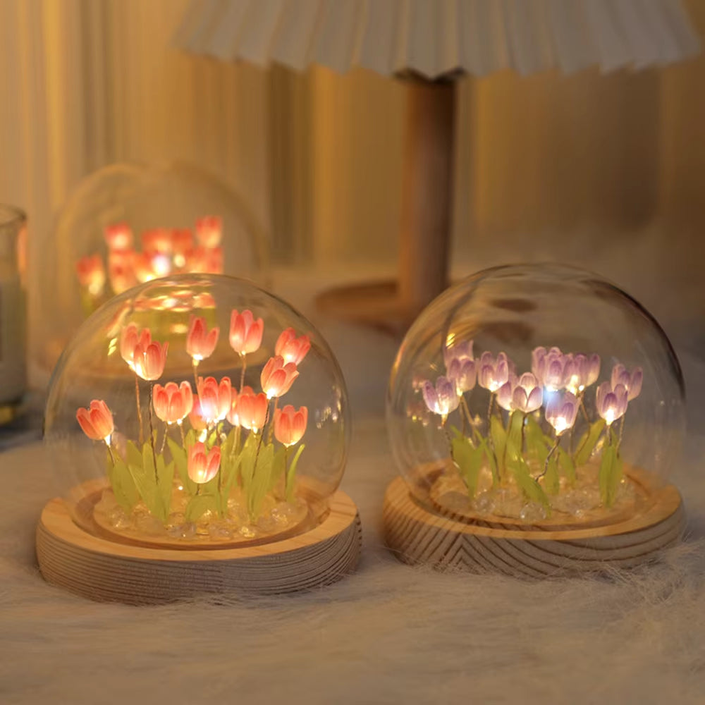 DIY Simulation Tulip LED Night Light Battery Operated Flower Table Lamp Tulips Handmade Material Bedside Lights Bedroom Decor