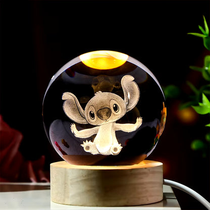 3D Lilo & Stitch Carved Crystal Ball Anime Mickey Disney Accessories Creative Crystal Planet Luminous Tabletop Ornament Gift